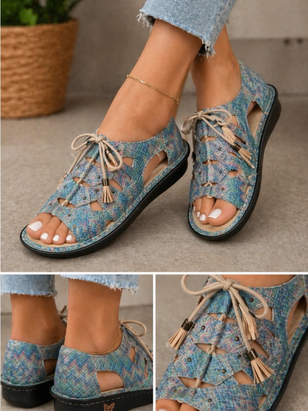 Alegria Teal Multi Lace-Up Women’s Sandals